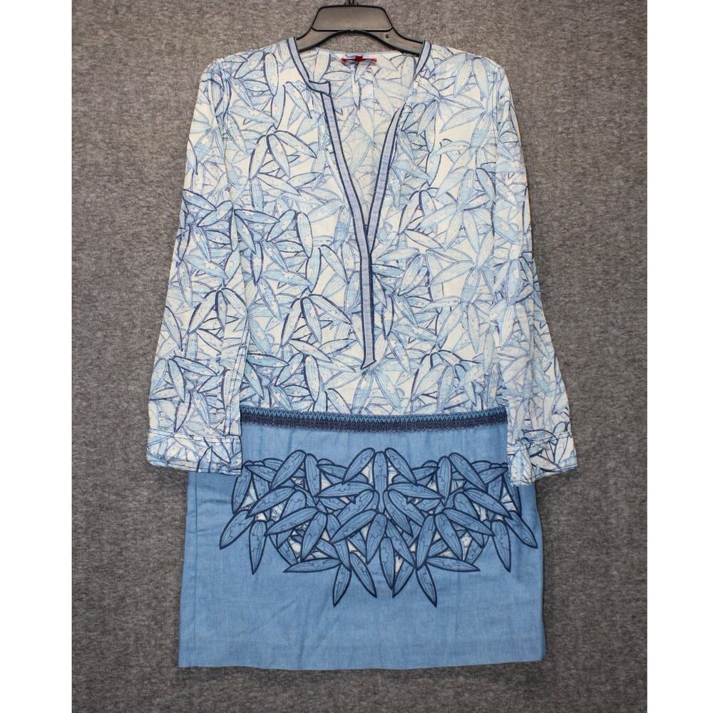 Vivienne Tam Dress Size 4 Floral Blue lightweight Cotton V Neck *FLAW*